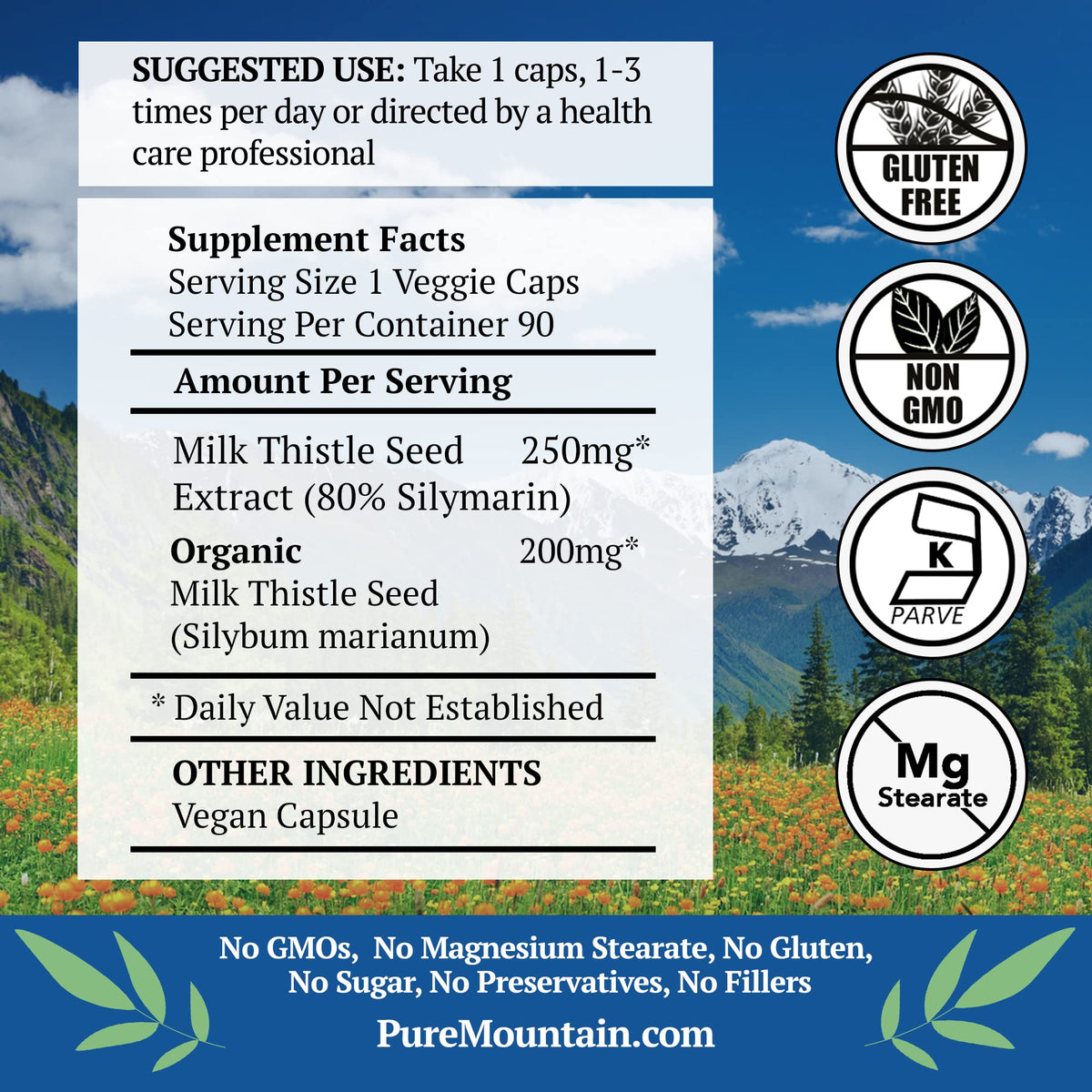 Capsule de chardon-marie Pure Mountain Botanicals sur fond blanc
