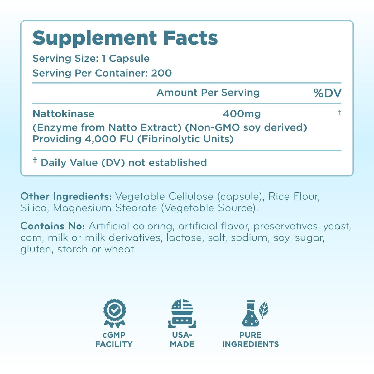 Capsule de Clear Formulas Nattokinase 4000 FU en gros plan