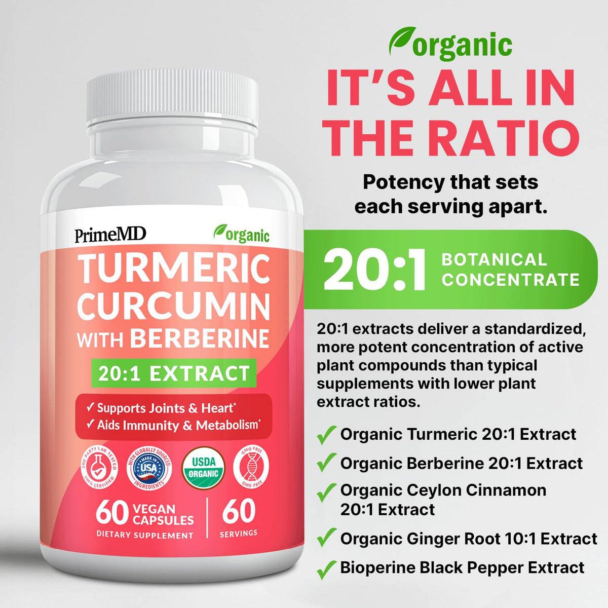 Capsule de complément alimentaire Curcuma 5-en-1 PrimeMD sur fond blanc