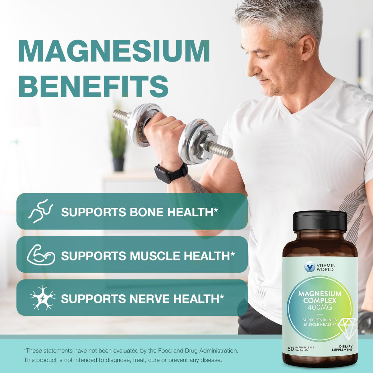 Capsule de Complexe Magnésium 400mg Vitamin World sur fond blanc