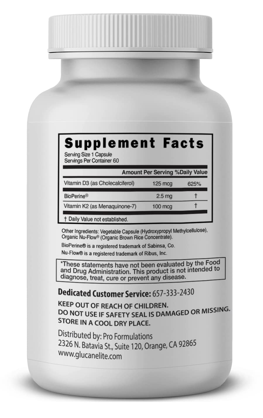 Capsule de D3 + K2 Elite de Pro Formulations MD montrant la taille et la couleur