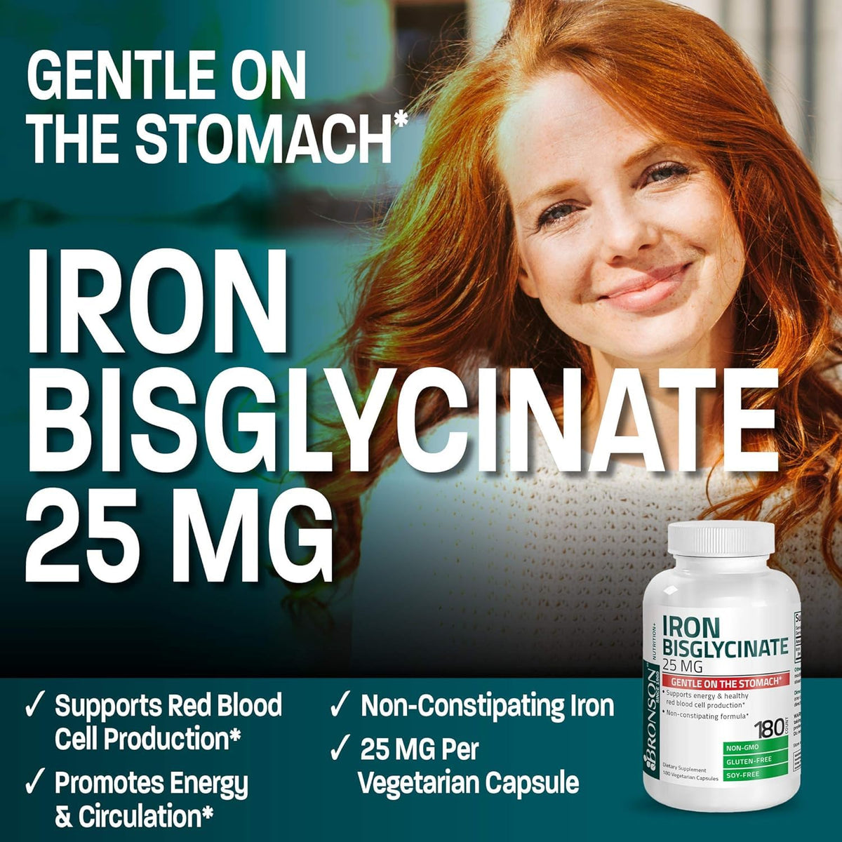 Capsule de Fer Bisglycinate Bronson sur fond blanc