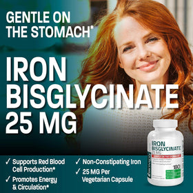 Capsule de Fer Bisglycinate Bronson sur fond blanc