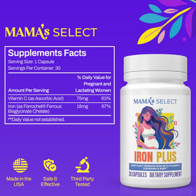 Capsule de fer prénatal Mama's Select en gros plan