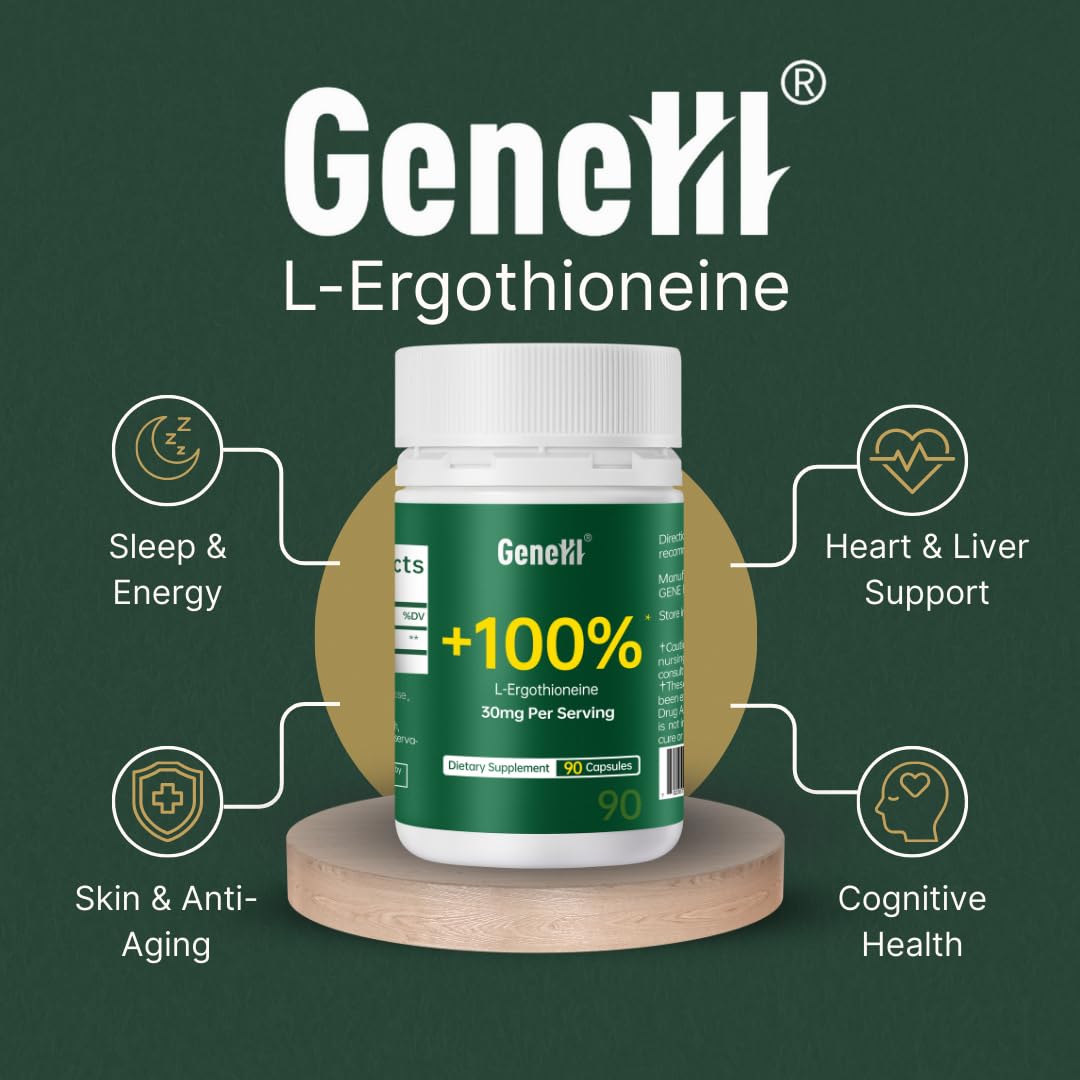 Capsule de GENEIII L-Ergothioneine sur une surface blanche