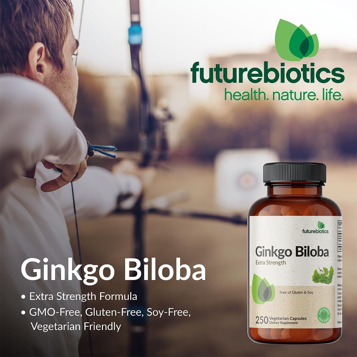 Capsule de Ginkgo Biloba Futurebiotics près d'un verre d'eau