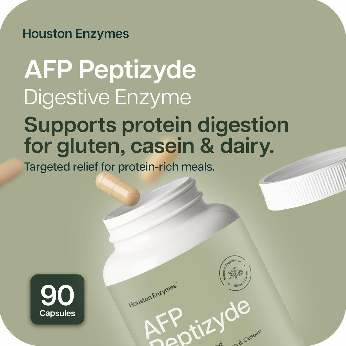 Capsule de Houston Enzymes AFP Peptizyde sur fond blanc