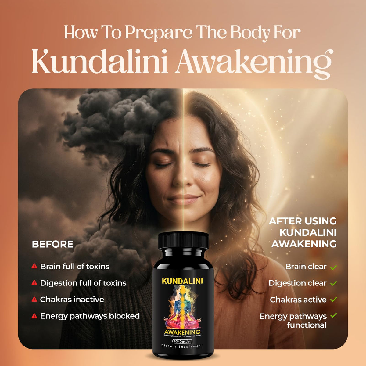 Capsule de Kundalini Awakening montrant la taille et la forme