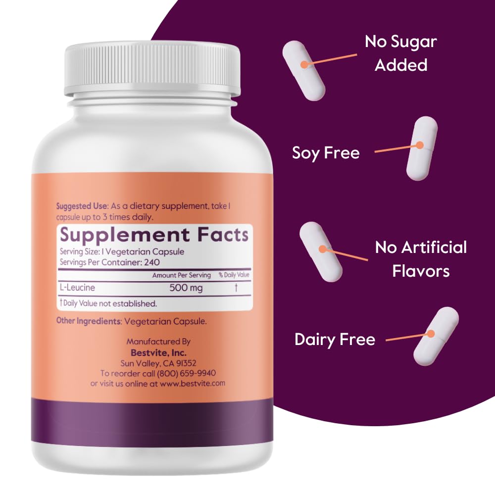 Capsule de L-Leucine BESTVITE montrant la taille et la forme
