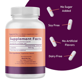 Capsule de L-Leucine BESTVITE montrant la taille et la forme
