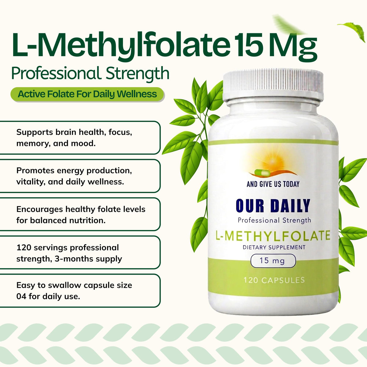 Capsule de L-Méthylfolate 15mg sur fond blanc