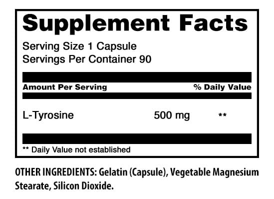Capsule de L-Tyrosine 500 Mg Amazing Nutrition sur fond blanc