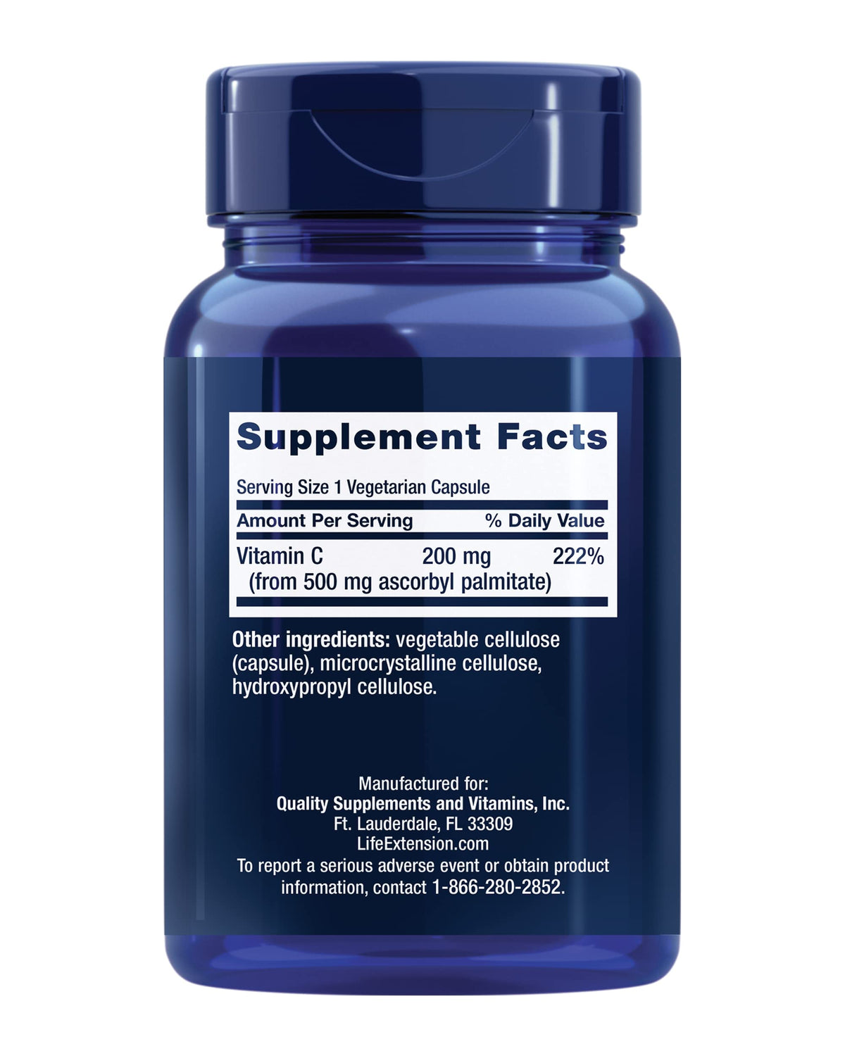 Capsule de Life Extension Ascorbyl Palmitate 500mg sur fond blanc