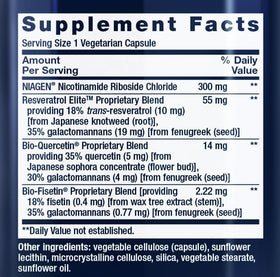 Capsule de Life Extension NAD+ Cell Regenerator et Resveratrol Elite sur fond blanc