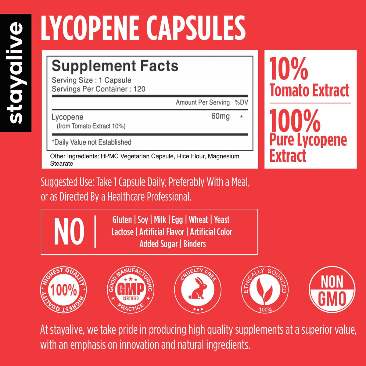 Capsule de lycopène STAYALIVE sur fond blanc
