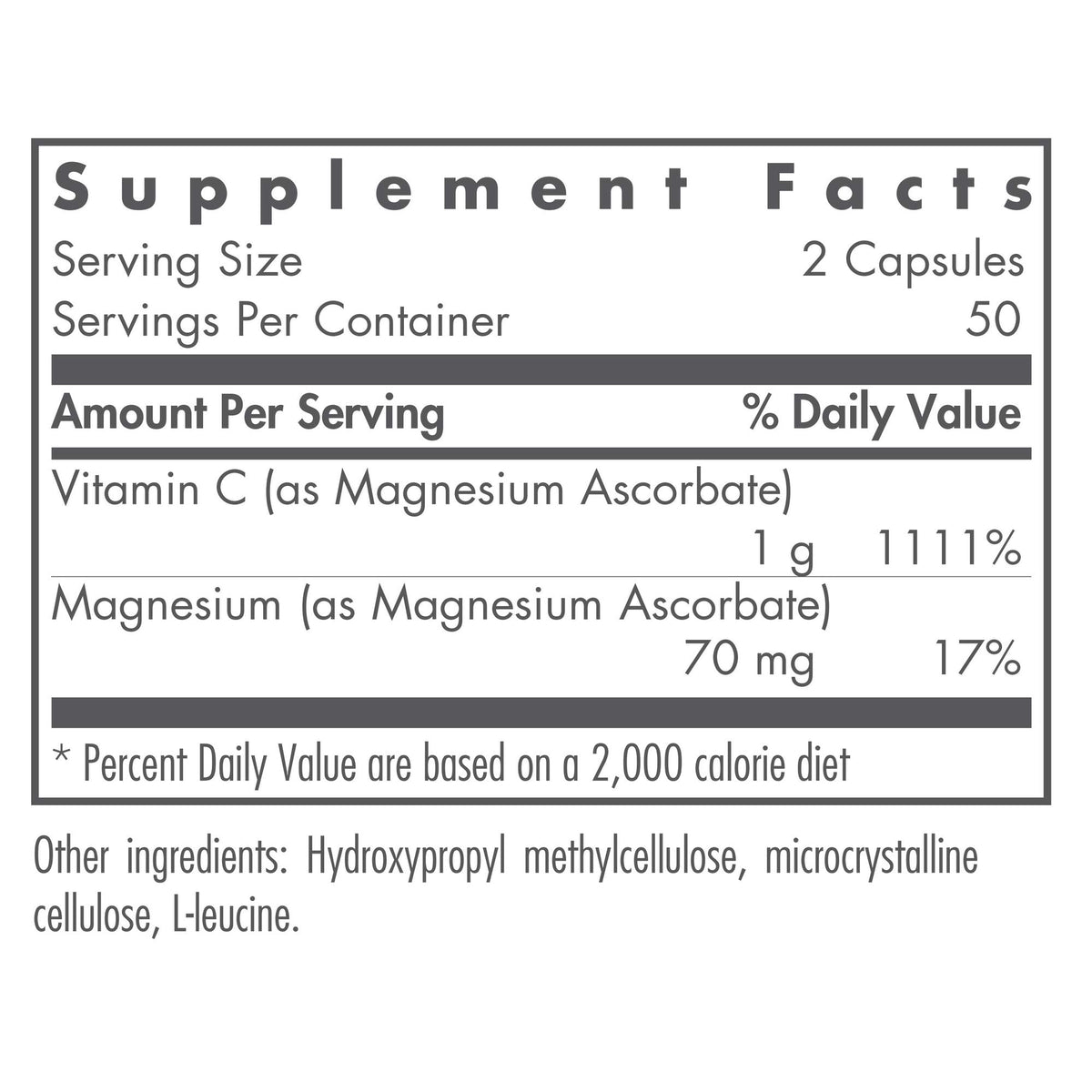 Capsule de Magnesium Ascorbate Allergy Research Group sur fond blanc
