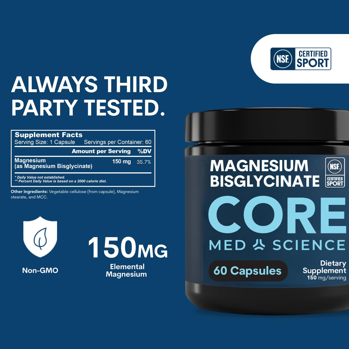 Capsule de Magnésium Bisglycinate Core Med Science sur fond blanc