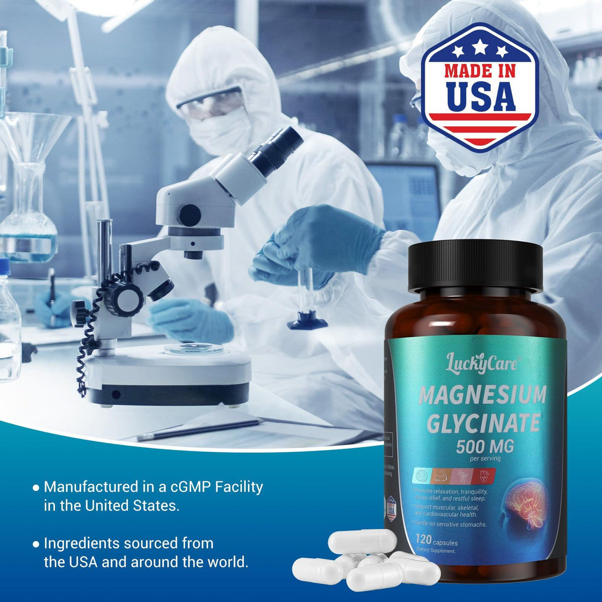 Capsule de magnésium glycinate Luckycare 500mg