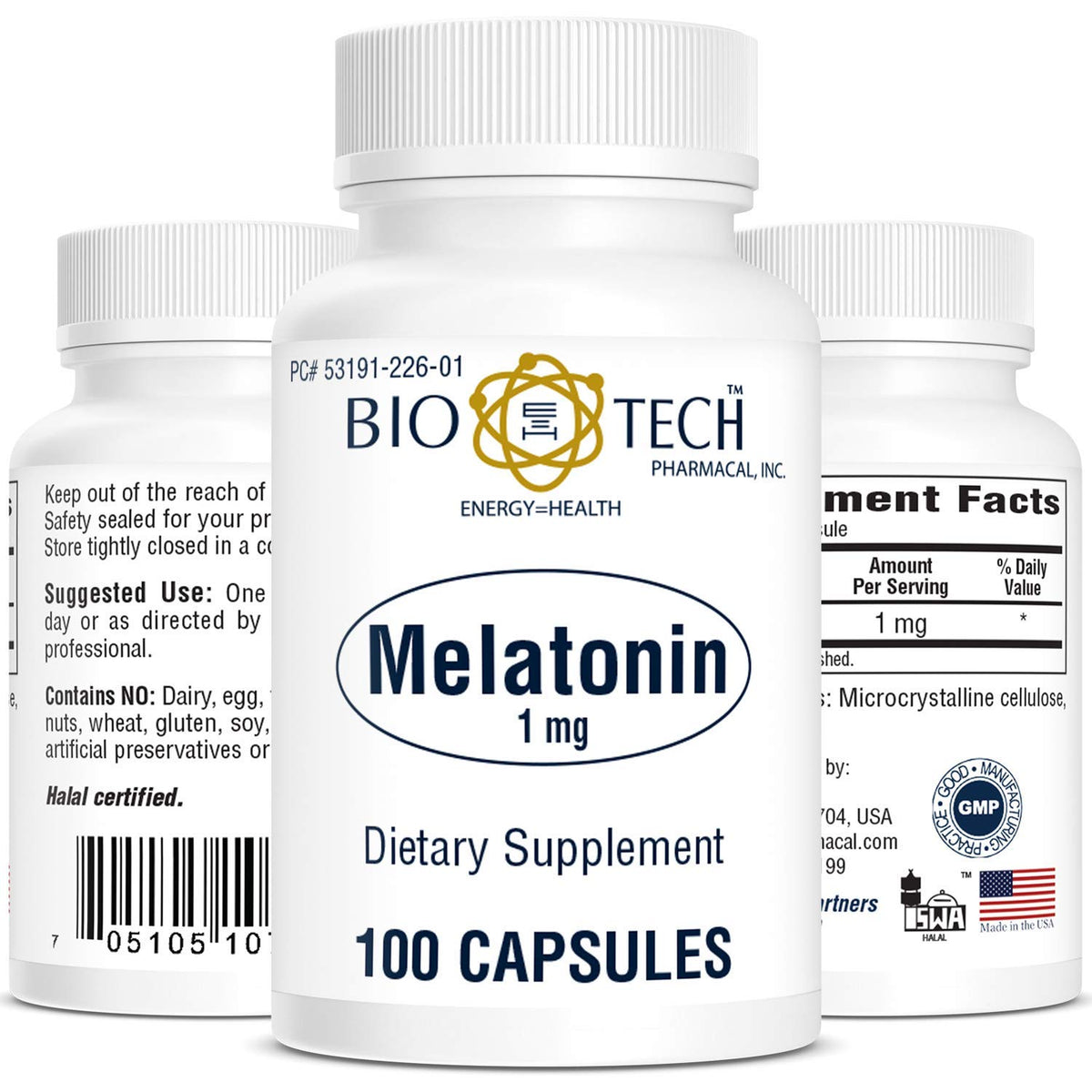 Capsule de mélatonine Bio-Tech Pharmacal 1 mg en gros plan