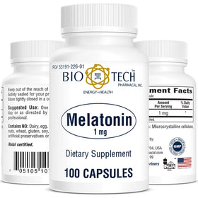 Capsule de mélatonine Bio-Tech Pharmacal 1 mg en gros plan