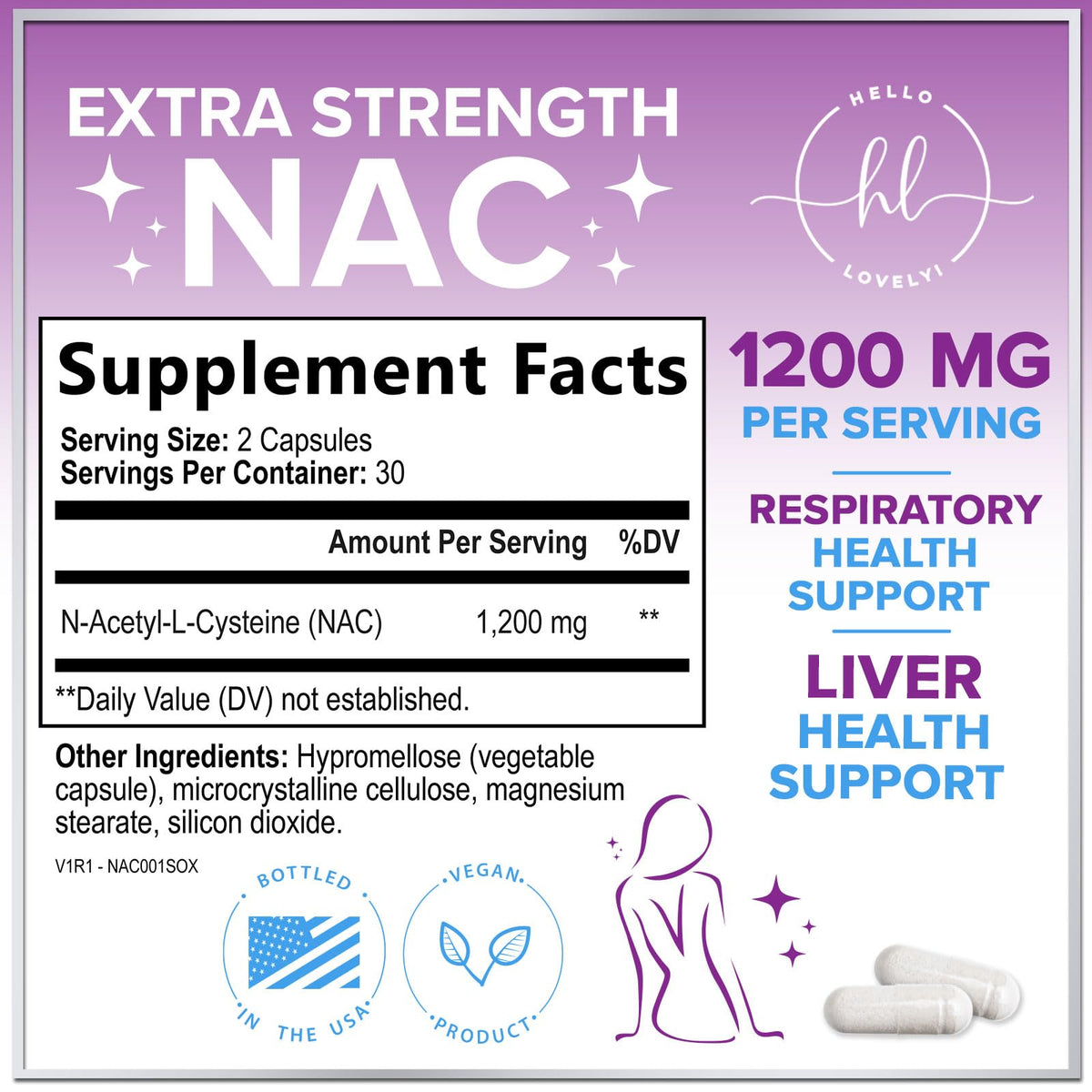 Capsule de NAC 1200 mg de Hello Lovely!