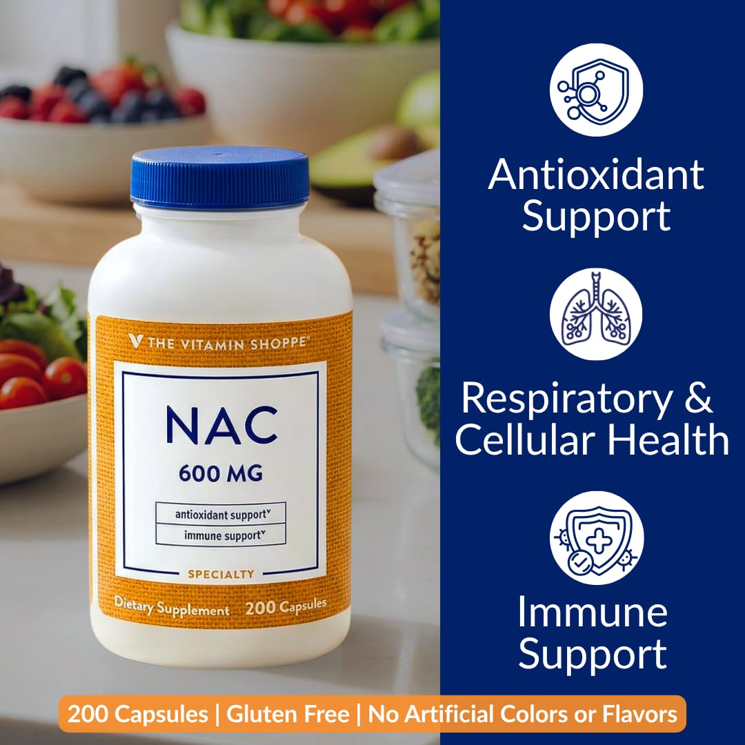 Capsule de NAC 600mg de The Vitamin Shoppe sur fond blanc
