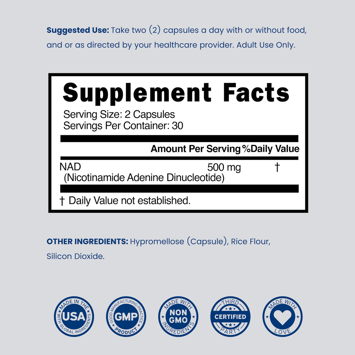 Capsule de NAD+ DORADO NUTRITION avec étiquette visible