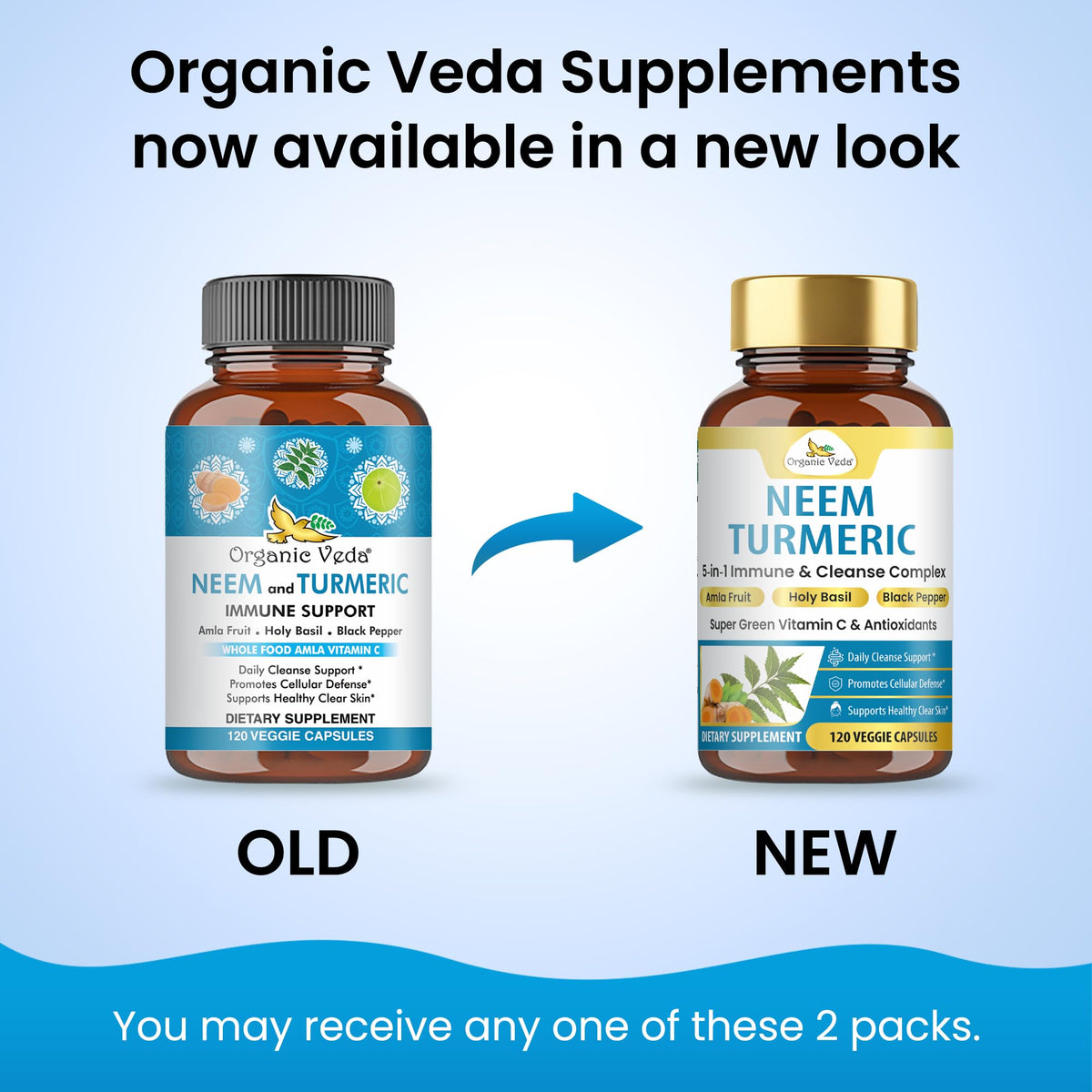 Capsule de Neem et Curcuma Organic Veda sur fond blanc