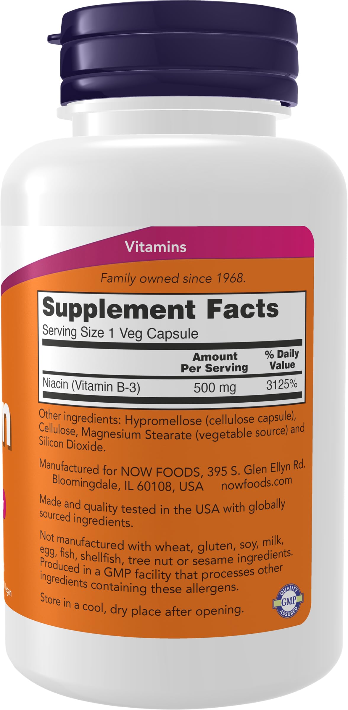 Capsule de Niacine NOW Foods, gros plan