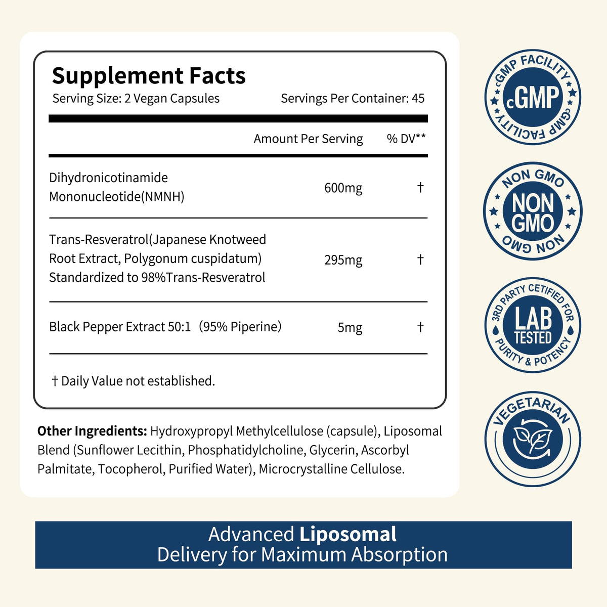 Capsule de NUISM NMNH NAD+ 600mg montrant sa taille