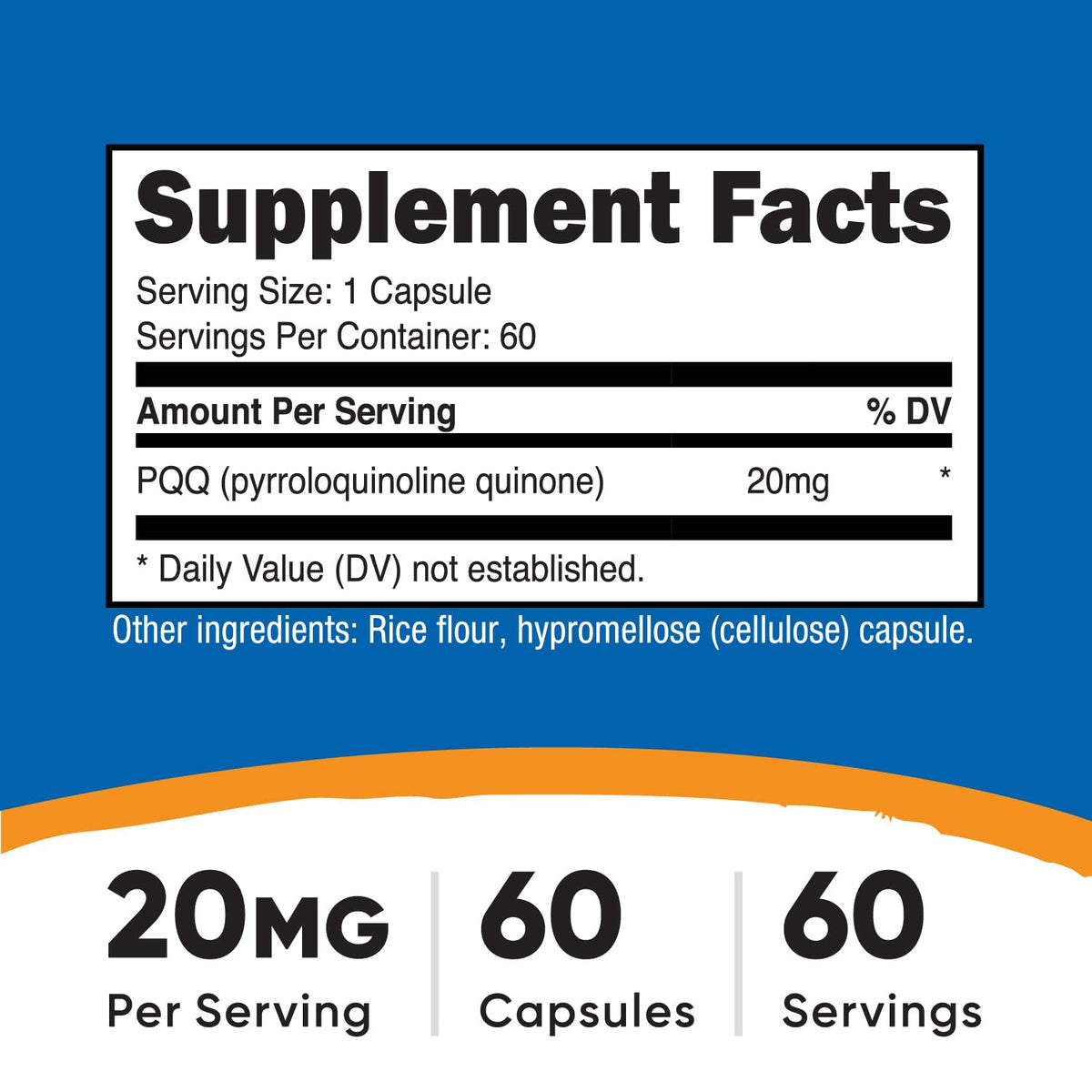 Capsule de Nutricost PQQ 20mg sur une surface blanche