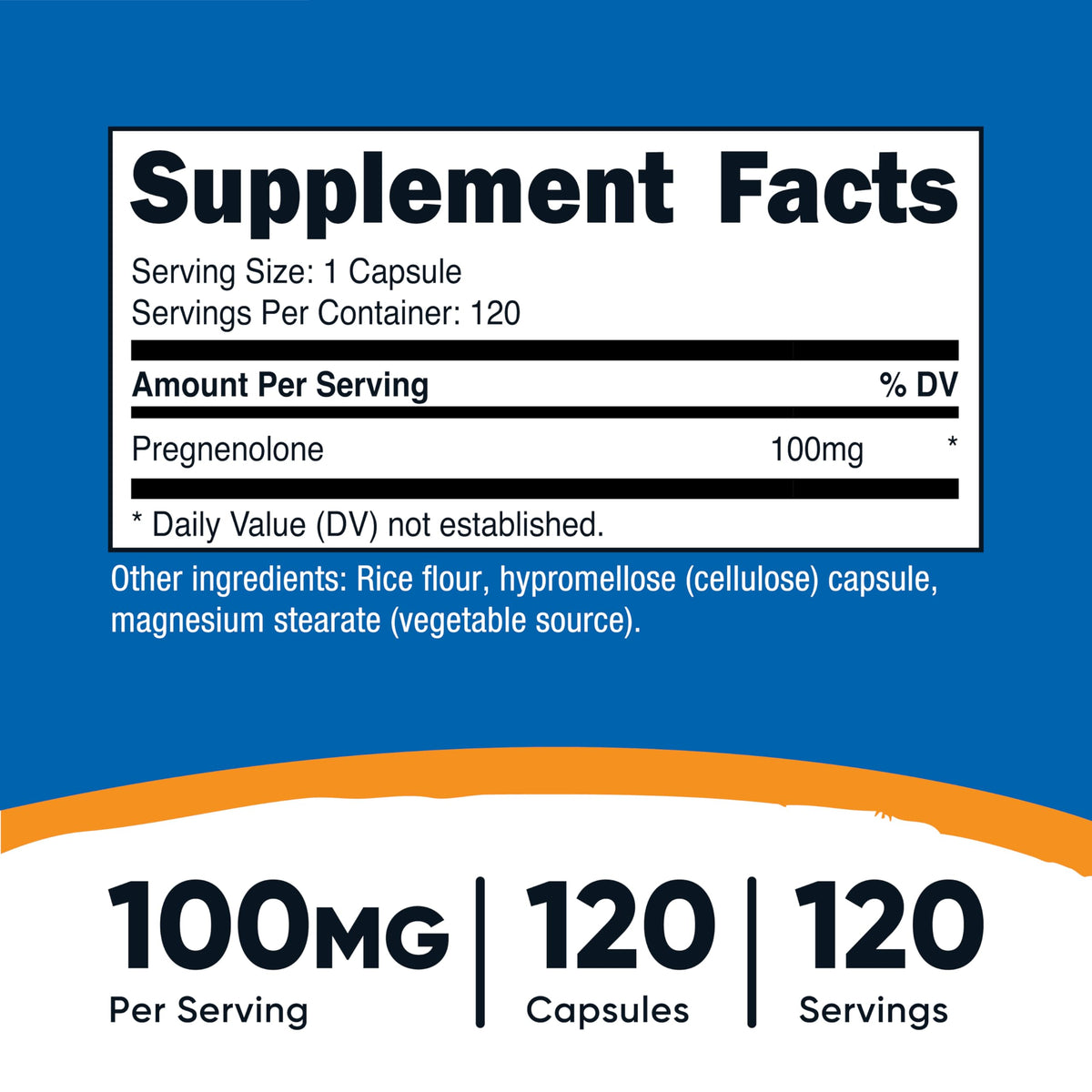 Capsule de Nutricost Pregnenolone montrant la taille et la couleur