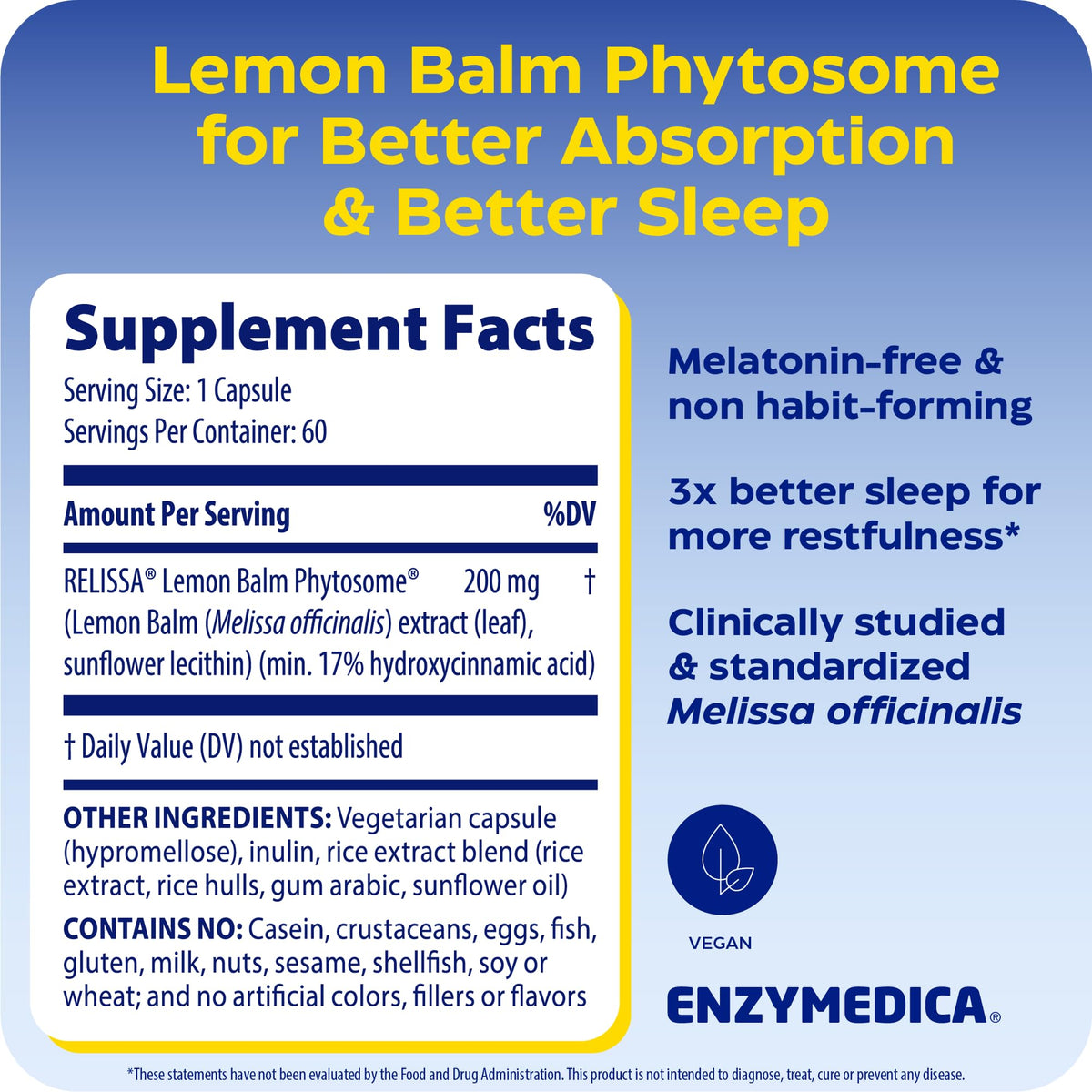 Capsule de phytosome de mélisse Enzymedica sur fond blanc