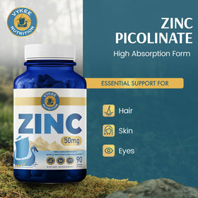 Capsule de picolinate de zinc 50 mg de Vykee Nutrition sur fond blanc