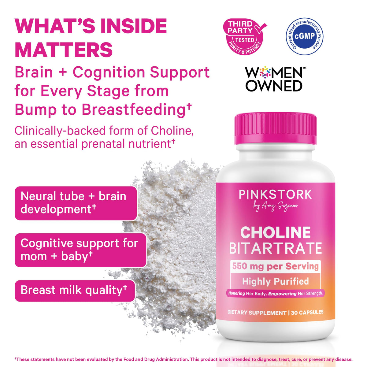 Capsule de Pink Stork Choline Bitartrate sur une cuillère
