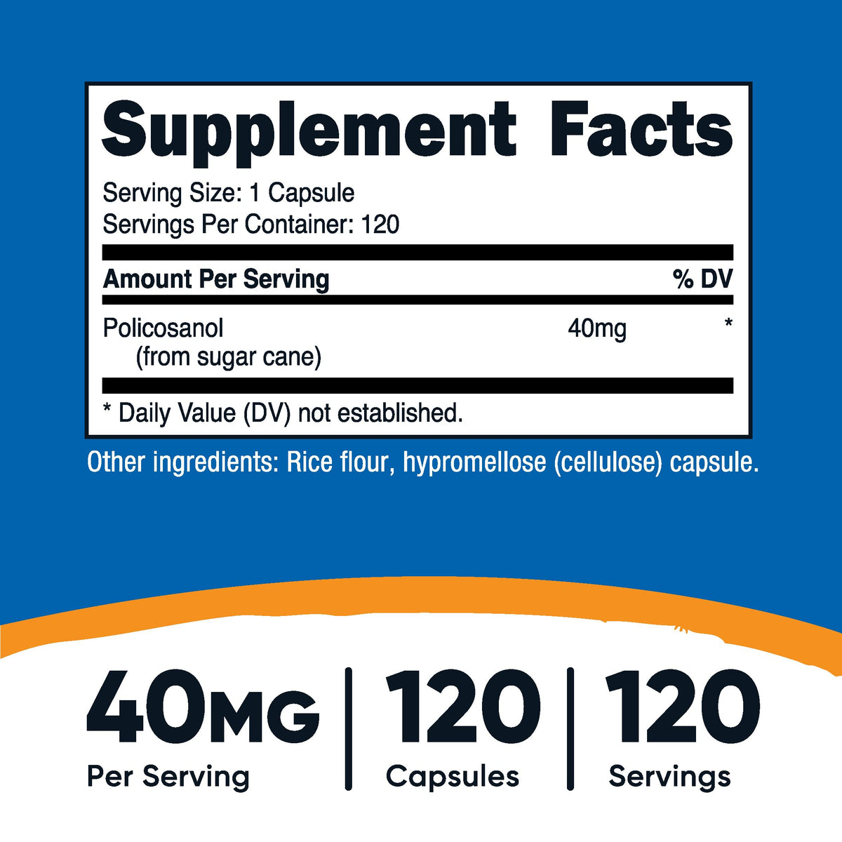 Capsule de Policosanol Nutricost montrant la taille et la forme