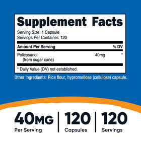 Capsule de Policosanol Nutricost montrant la taille et la forme