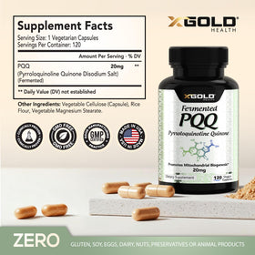 Capsule de PQQ fermenté de X Gold Health montrant la pureté et la qualité