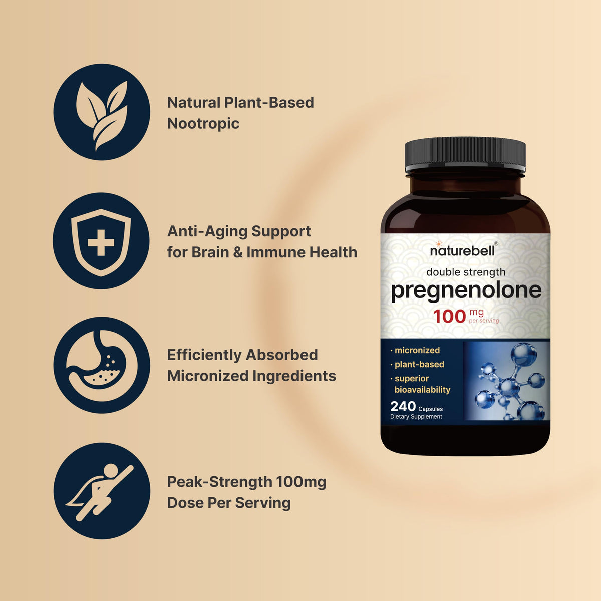 Capsule de pregnenolone NatureBell sur une surface blanche