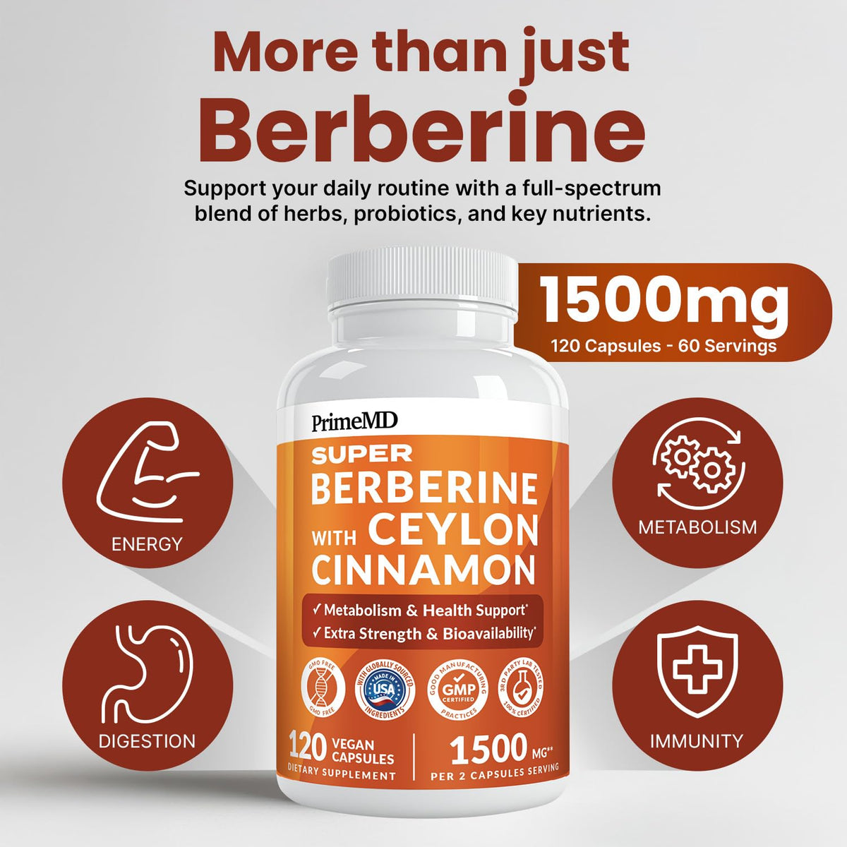 Capsule de PrimeMD Super Berberine avec Cannelle de Ceylan sur fond blanc