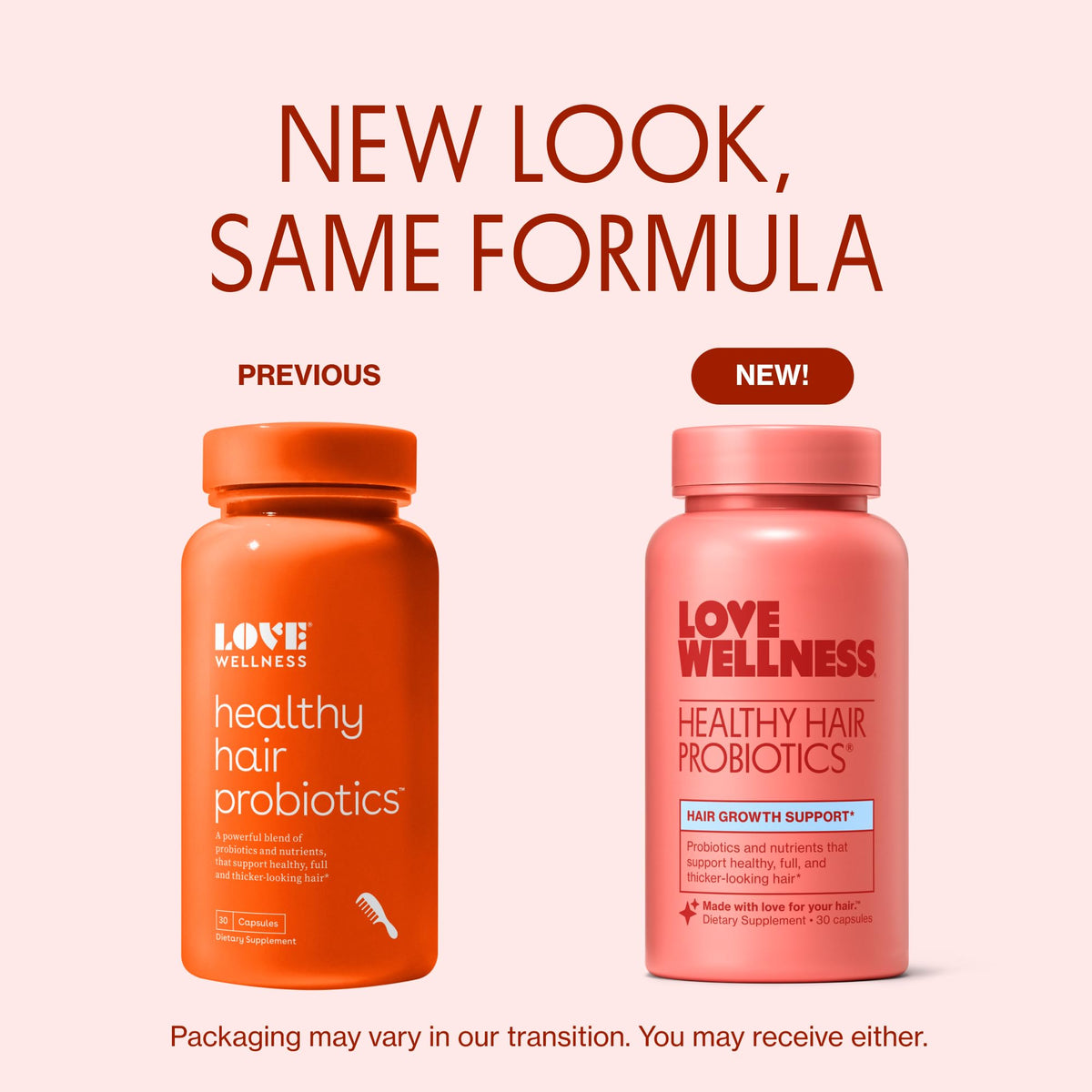 Capsule de Probiotiques Cheveux Sains Love Wellness sur fond blanc