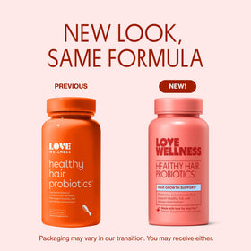 Capsule de Probiotiques Cheveux Sains Love Wellness sur fond blanc
