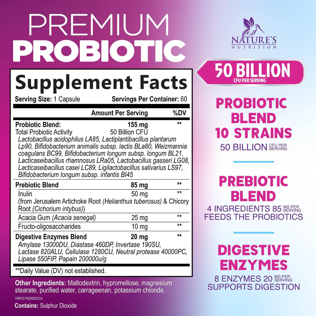 Capsule de probiotiques Nature's Nutrition avec 50 milliards CFU