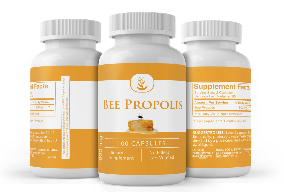 Capsule de propolis d'abeille PURE ORIGINAL INGREDIENTS, vue de près