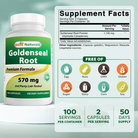 Capsule de racine de Goldenseal Best Naturals sur fond blanc