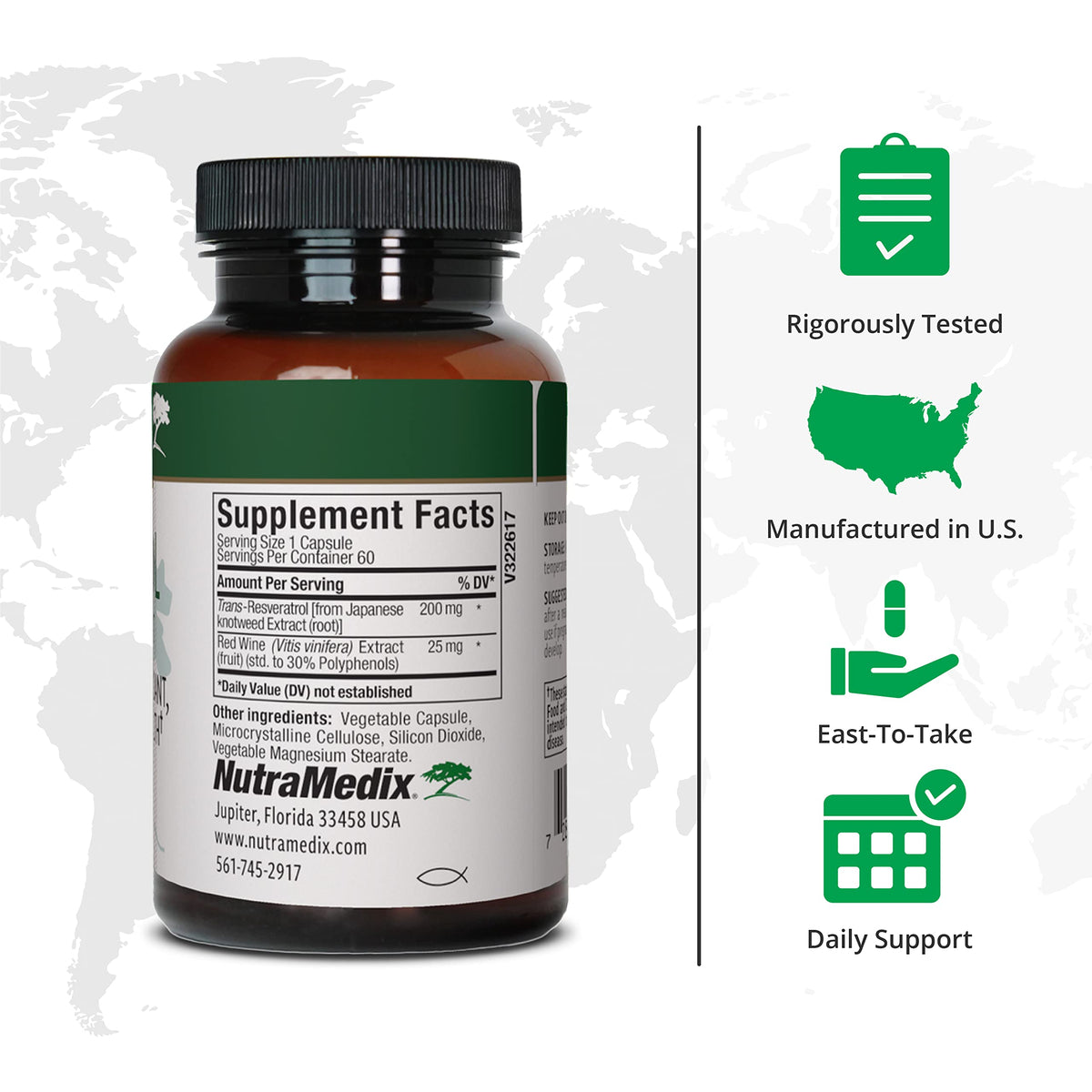 Capsule de resvératrol NutraMedix sur fond blanc