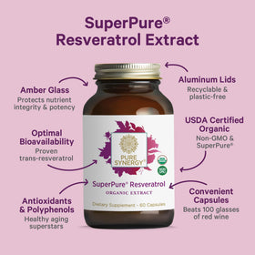 Capsule de resvératrol PURE SYNERGY sur une surface blanche