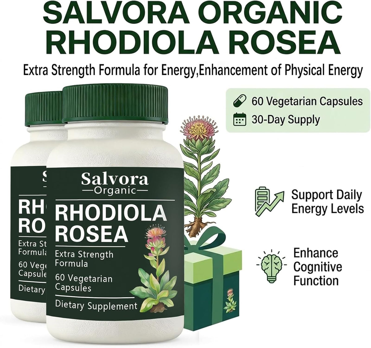 Capsule de Rhodiola Rosea Salvora Organic, vue de près