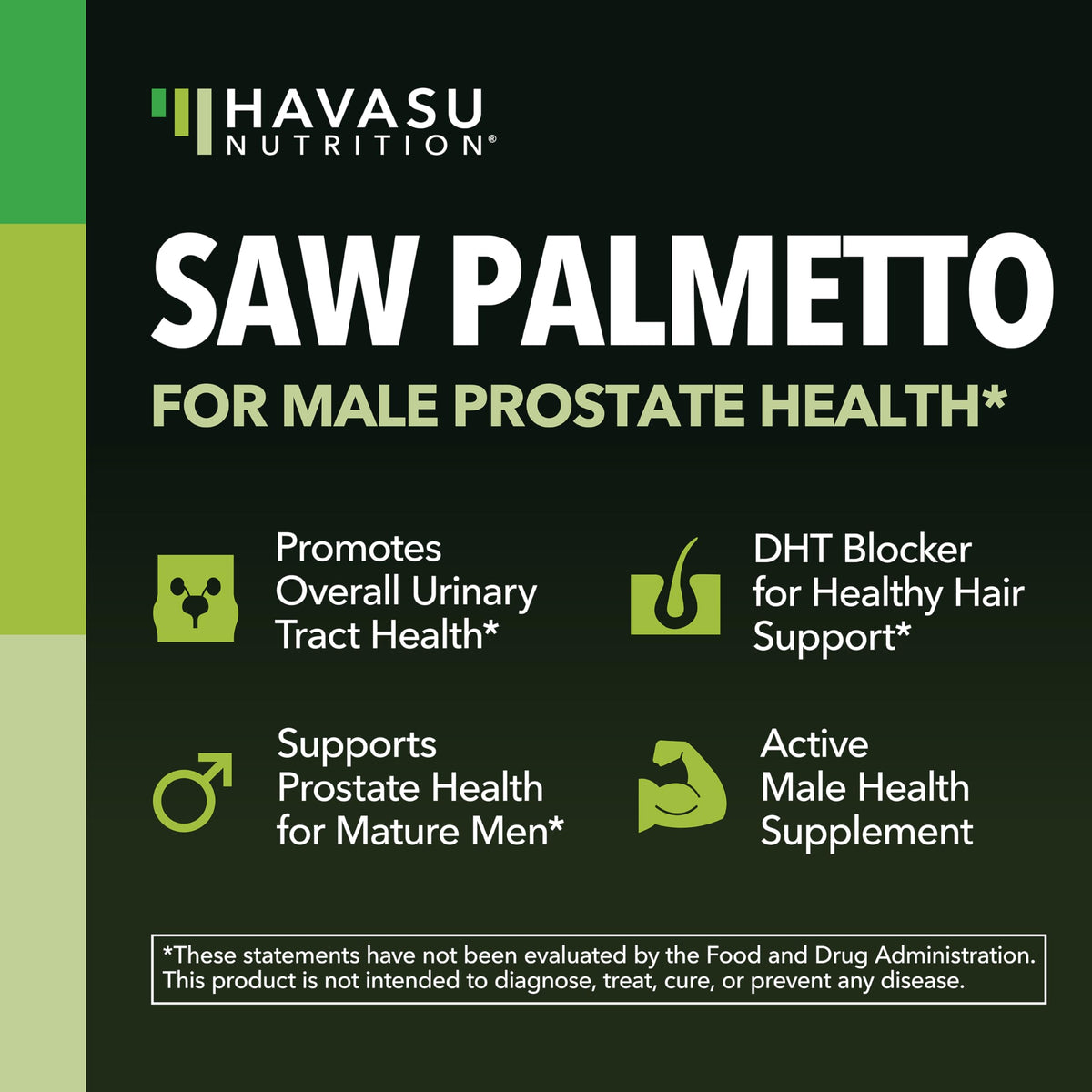 Capsule de Saw Palmetto HAVASU NUTRITION sur une surface blanche