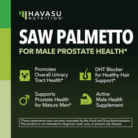 Capsule de Saw Palmetto HAVASU NUTRITION sur une surface blanche